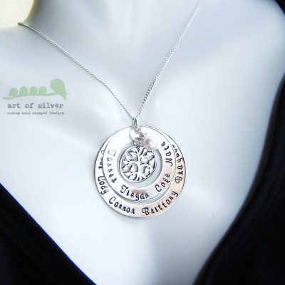 Muttertag Baum Halskette Hand abgestempelt Halskette Großmutter Halskette Personalisierte Schmuck zu 8 Namen auf