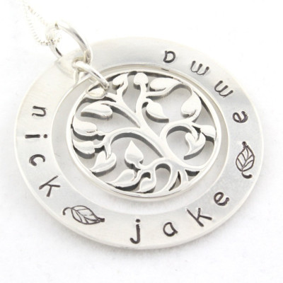 Geschenk der Mutter Tages für Mamma personalisierte Baum des Lebens Halskette Custom Hand Stamped Sterling Silber Geschenk für Oma