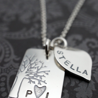Stammbaum der Mutter Personalisierte unter der Eiche Halskette w Kleine Blatt Charm Sterling Silber Schmuck von Eclectic Wendy Designs