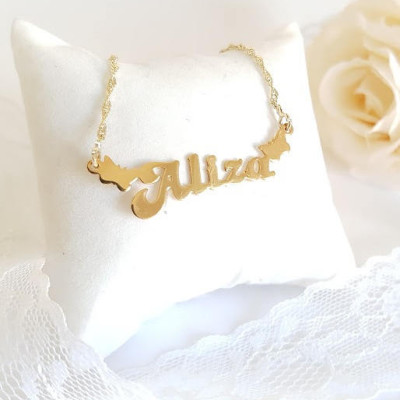 Nennen Sie Benutzerdefinierte necklacebutterfly Namenskette Anhänger Gold filled personalisierte Namen Schmuck Geschenk