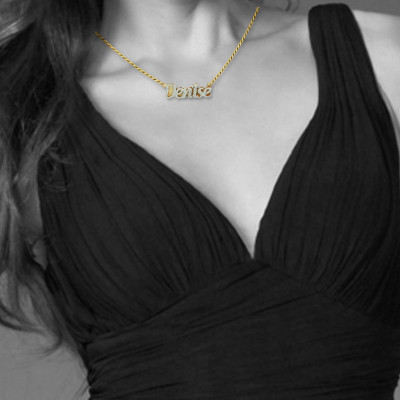 Typenschild Halskette - White & Yellow Gold überzogen - Silber - personalisierten Namen in Englisch Letters - Cursive - Doppel Teller - NN001A
