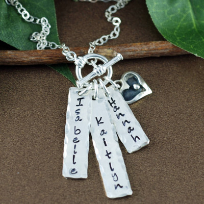 Halskette für Mamma - Front Toggle Halskette - Hand Stamped Mama Schmuck - Namen Schmuck - Silber Herz Halskette - Silber Bar Halskette - Geschenk für Mama