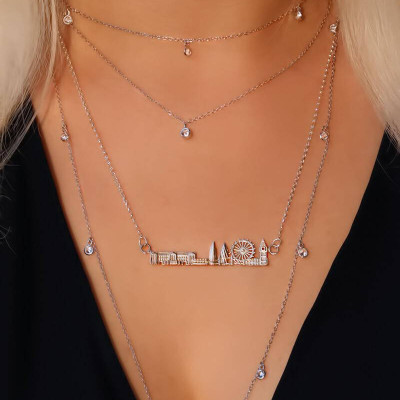 Halsketten für Frauen - Silberschmuck - Halsketten für Frauen - Silberbarren Halskette - Gold Halsketten für Frauen - Weihnachten Geschenke LONDON Skyline Geschenk