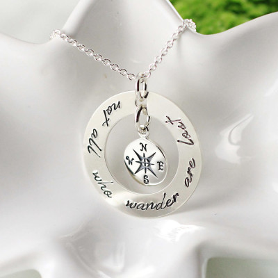 Nicht alle - die wandern - sind verloren Halskette Sterling Silber Kompass Halskette Hand gestempelt Schmuck - Abschlussgeschenk - personifizierte - Inspirational