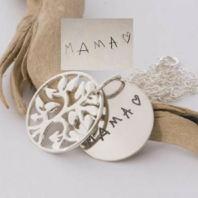 Originalhandschrift Sterling Silber Baum des Lebens Halskette - handgemachte Handgeschriebene Schmuck - benutzerdefinierte graviert Tochter Mom Granny Andenkengeschenk