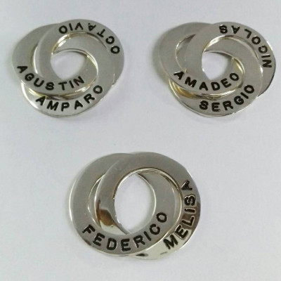 Anhänger 2 und 3 Ringe mit Namen und Kette in 925 Silber