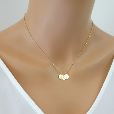 Personalisierte & benutzerdefinierte Schmuck - Initial Disc Halskette - Monogramm Halskette - Rose Initial Halskette Gold Initial Charm - Silber Scheibe Halskette