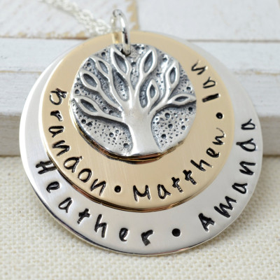 Alte Familie Münze handgemachte Halskette Personalisierte gestanzte Metall Family Tree Schmuck Kinder Namen Geschenk für Großmutter Nana Mom Muttertag