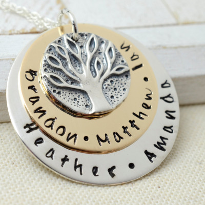 Alte Familie Münze handgemachte Halskette Personalisierte gestanzte Metall Family Tree Schmuck Kinder Namen Geschenk für Großmutter Nana Mom Muttertag