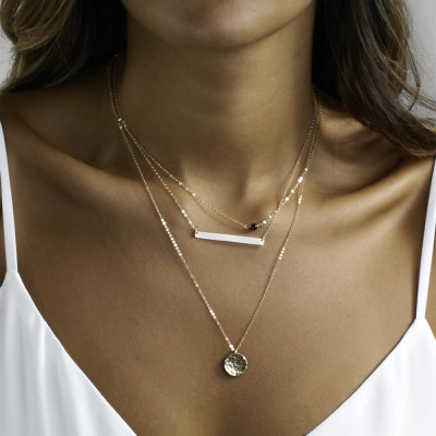 Personalisierte Bar Halskette - Amuletten - Geschenk für Tochter - in Silber - gravierte Halskette - Layered Halskette - Mutter Halskette