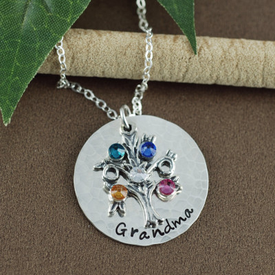 Personalisierte Stammbaum Großmutter Schmuck - Hand Stamped Halskette - personifizierte Baum des Lebens Schmuck - den Stammbaum Halskette - Geschenk für Mama