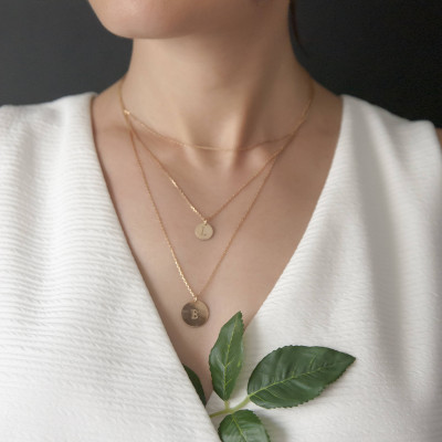 Personalisierte Geschenke für Frauen - empfindliches Layered Halskette - personifizierte Initiale Halskette - Personalisierte Halskette - Rose Gold Disc Halskette