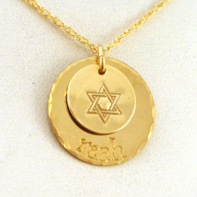 Personalisierte Golddavidsstern Halskette Layered Halskette 14k Gold füllte Namenskette jüdischen Schmuck Benutzerdefinierte jüdische Halskette