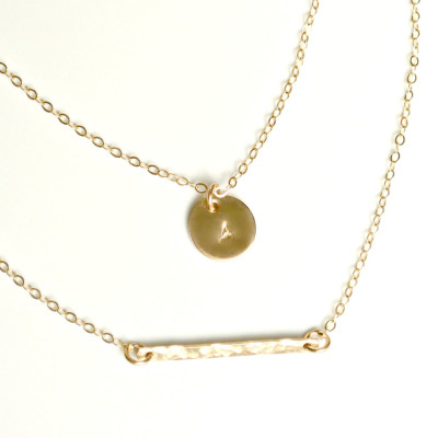 Personalisierte Anfangshalskette - Gold doppelte Strang Halskette - Silber oder Gold Bar Halskette - Anfängliche Layered Halskette - Geschenk für sie - Brautjungfern
