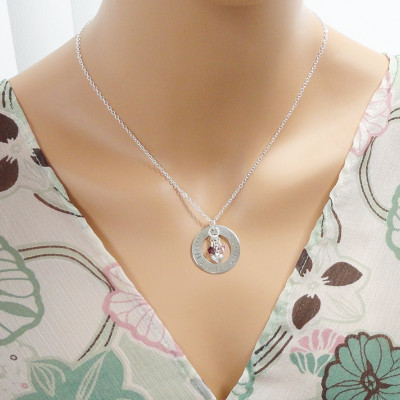 Personalisierte Mommy Halskette Kreis der Liebe Mutter Halskette Washer Style Sterling Silber Familie Halskette