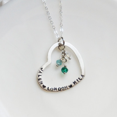 Persönliche Namen Geburtsstein Halskette Herz Stamped Mutter Schmuck Sterling Silber Geschenk für sie