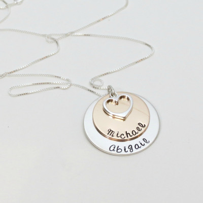 Personalisierte Halskette mit Herz Mix Metall Halskette kundenspezifische Großmutter Schmuck Kindernamen Gra personalisierte Mütter Halskette