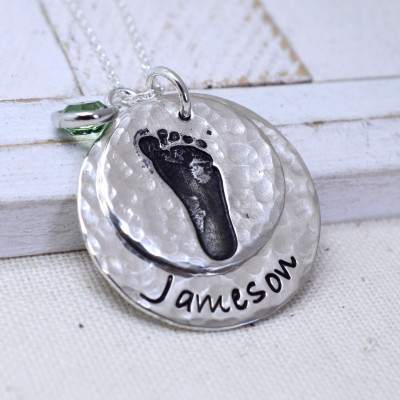 Sterling Silber Baby Andenken Halskette Personalisierte Ihr Baby IST Footprint Birthstone Name oder Due Date Geschenk für neue Mütter Mommys
