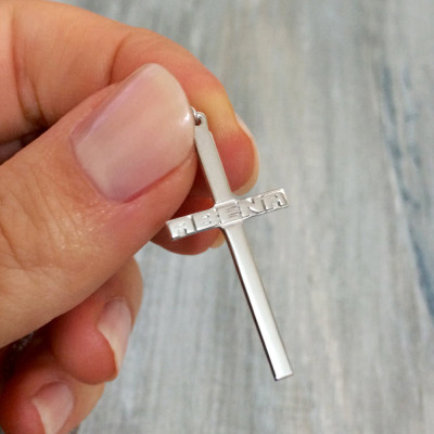 Personalisierte Kreuz Halskette - Sterling Silber Kreuz Halskette - personifizieren kundenspezifischer Name Kreuz Halskette - Quer pendent - name pendent - Quer