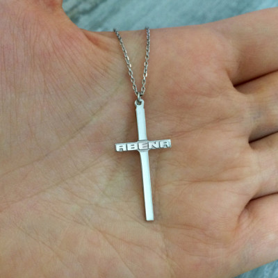 Personalisierte Kreuz Halskette - Sterling Silber Kreuz Halskette - personifizieren kundenspezifischer Name Kreuz Halskette - Quer pendent - name pendent - Quer