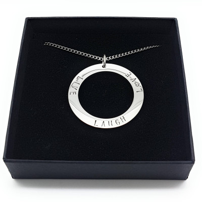 Plain Silver Circle Anhänger mit personalisierter Text-Silber-Halskette und Geschenk-Box inklusive Hand Stampe 542181775