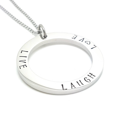 Plain Silver Circle Anhänger mit personalisierter Text-Silber-Halskette und Geschenk-Box inklusive Hand Stampe 542181775