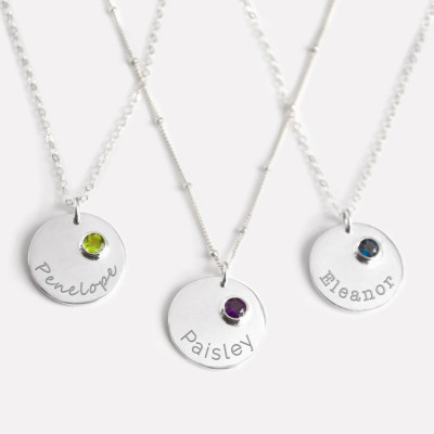 Lila Amethyst Halskette - Februar birthstone Halskette Personalisierte Brautjungfer Halskette Gravierte Edelstein Scheiben Halskette mit benutzerdefiniertem Namen