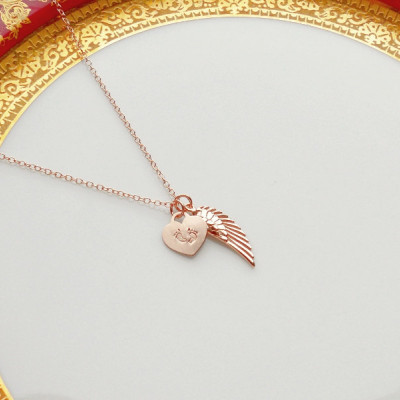 Rose Gold Memorial Halskette - Kleine Füße Halskette - Engels Flügel Charme - Kind Verlust Schmuck - Andenken Schmuck - Mütter - Geschenk