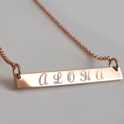 Rose Gold Halskette Namensschild personalisierte Bar Halskette Individuelle Gravur Gold - Silber - Bar Custom Message Dainty Nameplate Halskette