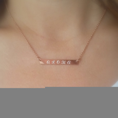 Rose Gold Halskette Namensschild personalisierte Bar Halskette Individuelle Gravur Gold - Silber - Bar Custom Message Dainty Nameplate Halskette