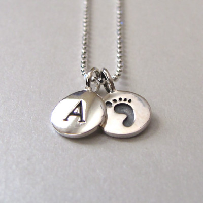 Silber Initial & Baby Fuß Druck Halskette Personalisierte