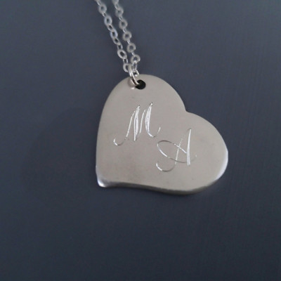 Silber Initialen Herz Halskette mit Personalisierte Gravur - Silber Initial Halskette - Initialen Herz Halskette - Silber Herz Halskette