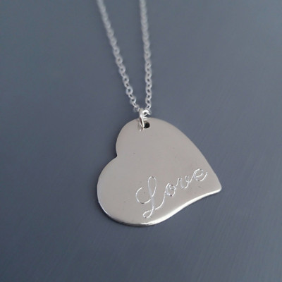 Silber Initialen Herz Halskette mit Personalisierte Gravur - Silber Initial Halskette - Initialen Herz Halskette - Silber Herz Halskette