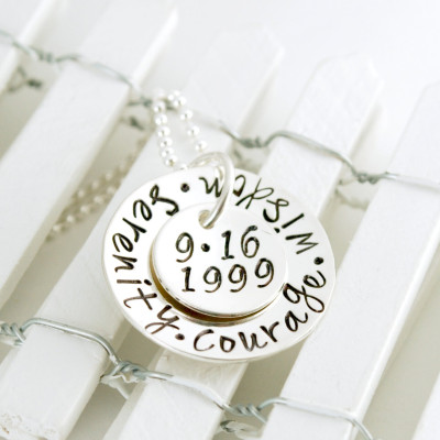 Nüchternheit Jahrestag Serenity Courage Wisdom Gewohnheit Datum Sobriety Halskette Hand Stamped Sterling Silber Sober Anniversary