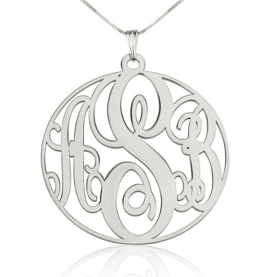 Sterling Silber Kreis Monogramm Halskette 1.2" mit Kette