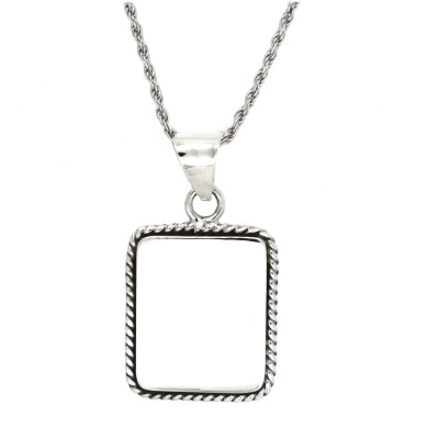Sterling Silber Monogramm Personalisierte Engravable Randseil Seil Trim rechteckigen Anhänger mit Seil Kette Halskette