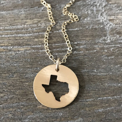 Texas Charm Halskette | Bundesstaat Texas Halskette | Texas Anhänger | Texas Halskette | Texas Stolz Halskette in Sterlingsilber und Gold Fill