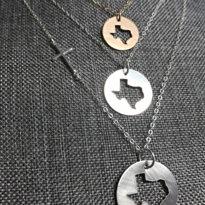 Texas Charm Halskette | Bundesstaat Texas Halskette | Texas Anhänger | Texas Halskette | Texas Stolz Halskette in Sterlingsilber und Gold Fill