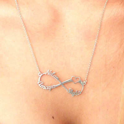 Drei Namen Halskette Silber Unendlichkeit mit Herz Halskette drei Namen Infinity Halskette aus Sterling Silber Familienname Halskette