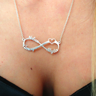Drei Namen Halskette Silber Unendlichkeit mit Herz Halskette drei Namen Infinity Halskette aus Sterling Silber Familienname Halskette