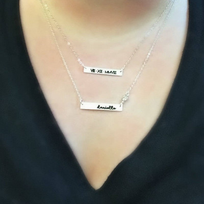 Zwei Layer Name Bar Halskette - Layering Halskette - Dainty Name Anfangshalskette - Brautjungfern Geschenk - Geschenk für sie - Silberbarren Halskette