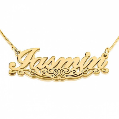 Personalisierte Namenskette Swirl Linie mit Unterstrich | 24k Gold plattiert | Name Halskette | Weihnachtsgeschenk