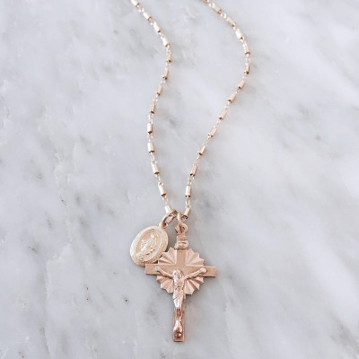 Virgin Mary Halskette - Kreuz Halskette - 14k GF Halskette - Religiöse Halskette - Goldschmuck