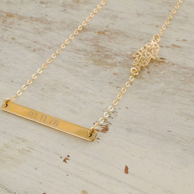Gold Halskette bar Halskette name Halskette Goldbarren Halskette dünn bar Halskette Gold Halskette hamsa Halskette gefüllt B250