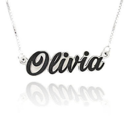 Silber Typenschild Halskette - Silber Namenshalsketten für Mädchen - personalisierte Namensschild Halskette - schwarz Namenskette - Geschenk für sie