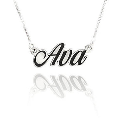 Silber Typenschild Halskette - Silber Namenshalsketten für Mädchen - personalisierte Namensschild Halskette - schwarz Namenskette - Geschenk für sie