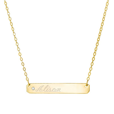 0.03ct Diamant Personalisierte Gravur Name Bar Halskette in 14K Gelbgold über 925 Sterling Silber Typschild Halskette Gravierte Halskette
