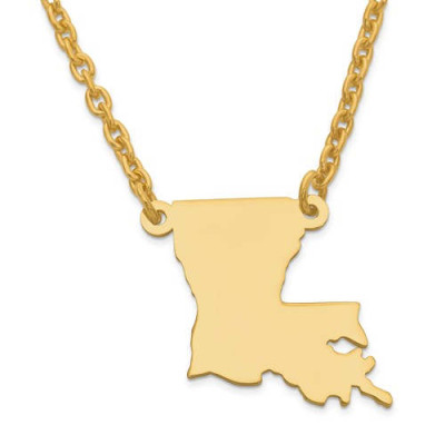 14K Gelb oder Weißgold Sterling Silber oder Gold überzogenes Silber Louisiana LA State Map Namenskette Personalisierte graviertes Monogramm CMZ415