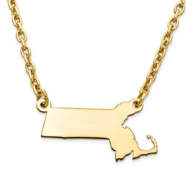 14K Gelb oder Weißgold Sterling Silber oder Gold überzogenes Silber Massachusetts MA Staats Karte Namenskette Personalisierte graviertes Monogramm