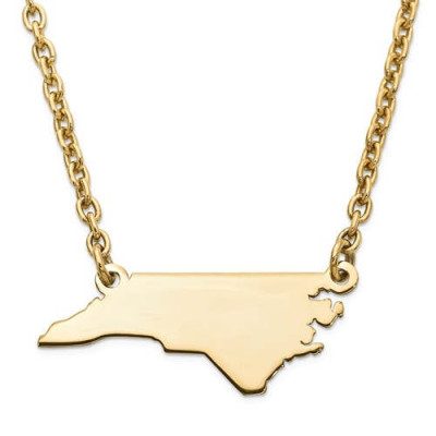 14K Gelb oder Weißgold Sterling Silber oder Gold überzogenes Silber North Carolina NC State Karte Name Halskette Personalisierte graviertes Monogramm